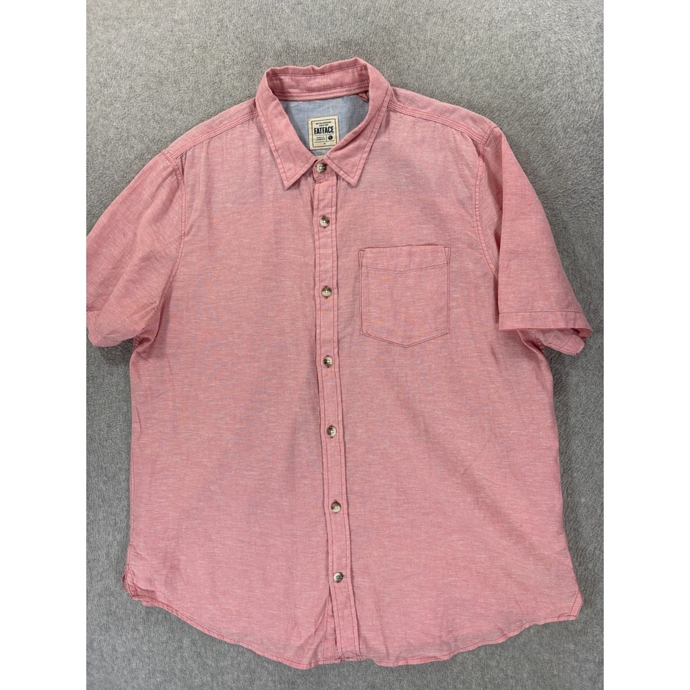 Fatface Short Sleeve Linen Cotton Short Sleeve Button Down Shirt (Men's XL) Pink